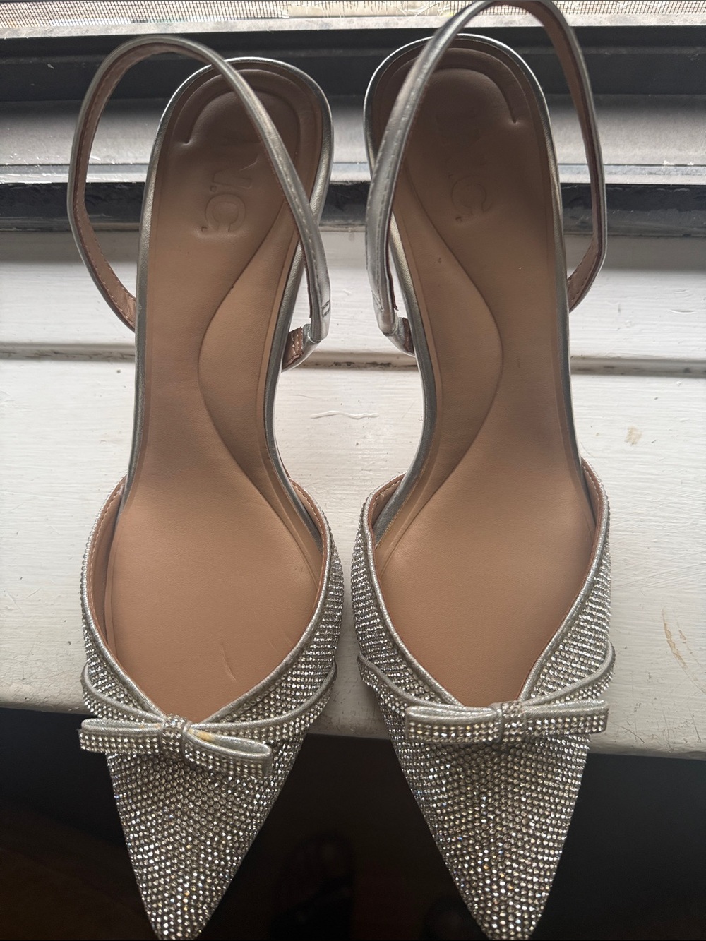 INC International Concepts Silver Rhinestone Pointed Slingback Heels - Picture 8 of 8